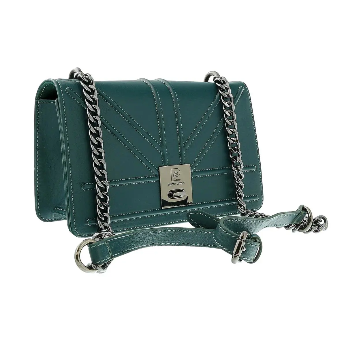 Pierre Cardin Teal Leather Large Structured Shoulder Bag