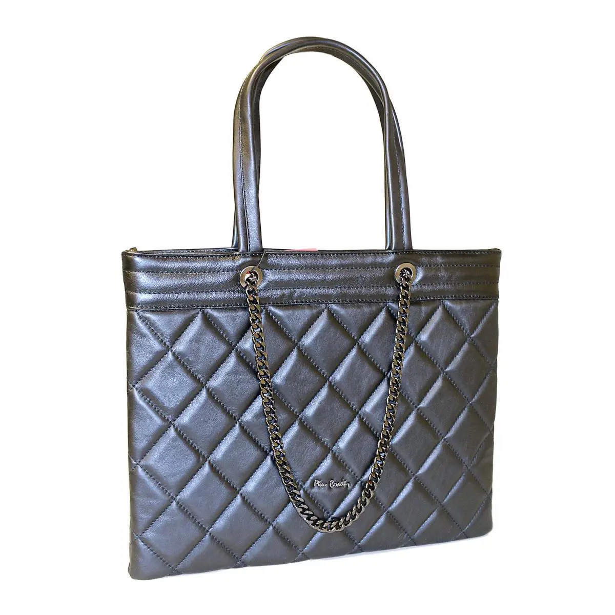 Large Black Structured Square Shoulder Bag by Pierre Cardin