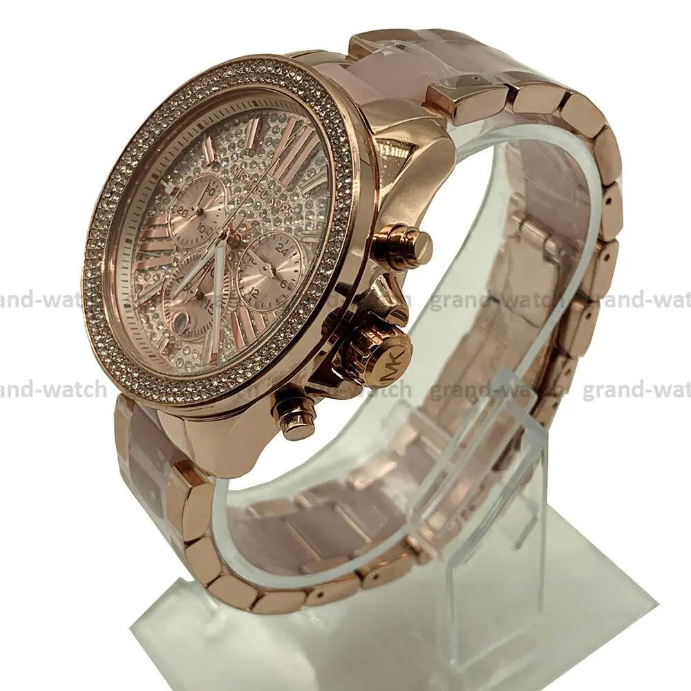 Michael Kors MK6096 Wren Rose Gold Chronograph Dial Fashion Women`s Watch - Dial: Crystal Pave, Band: Rose Gold, Bezel: Rose Gold