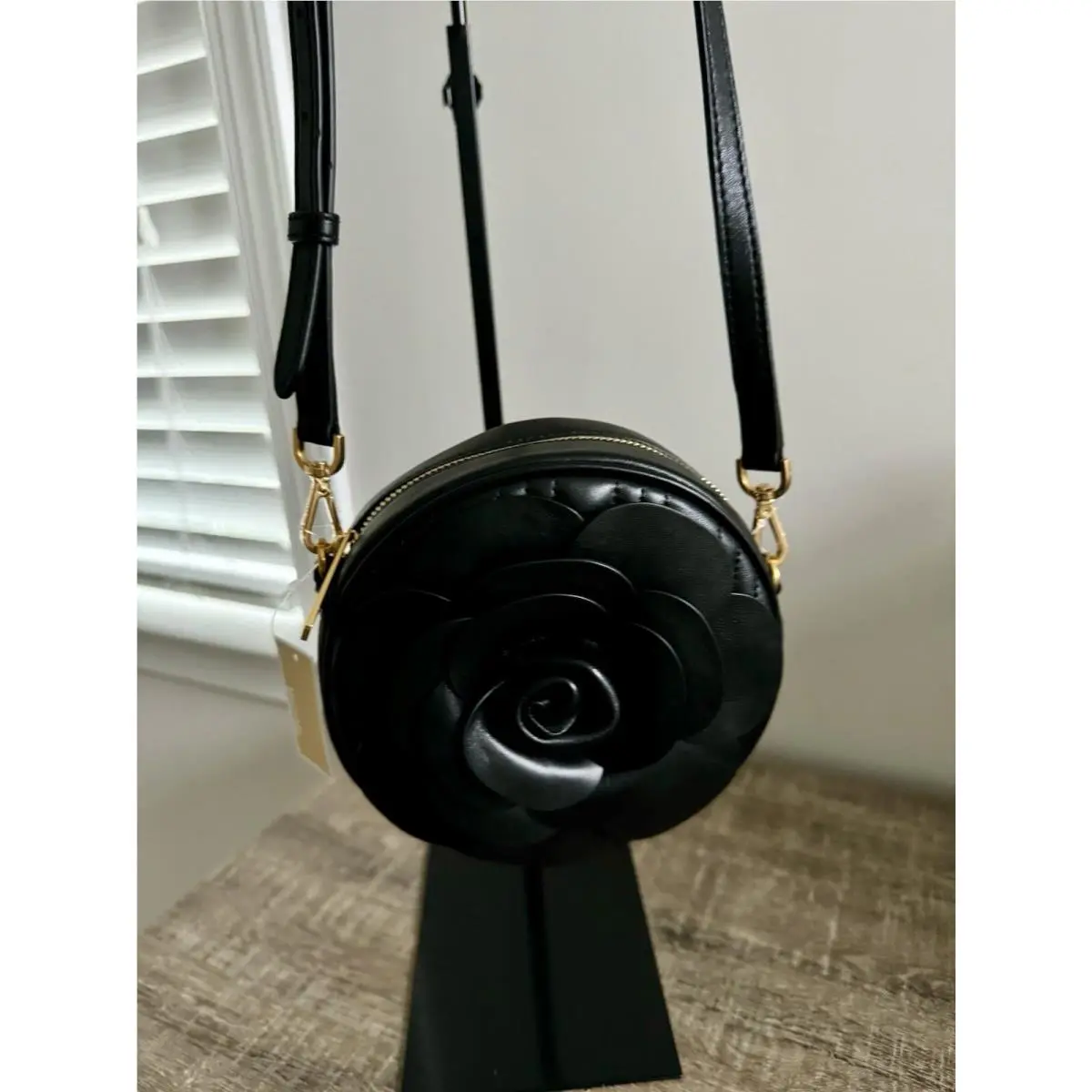 Michael Kors Vivianne Canteen 3 D Rose Crossbody Bag Black