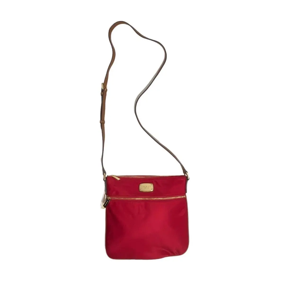 Michael Kors Women`s Red Jet Set Flat Crossbody Bag with Gold Accents Sz M