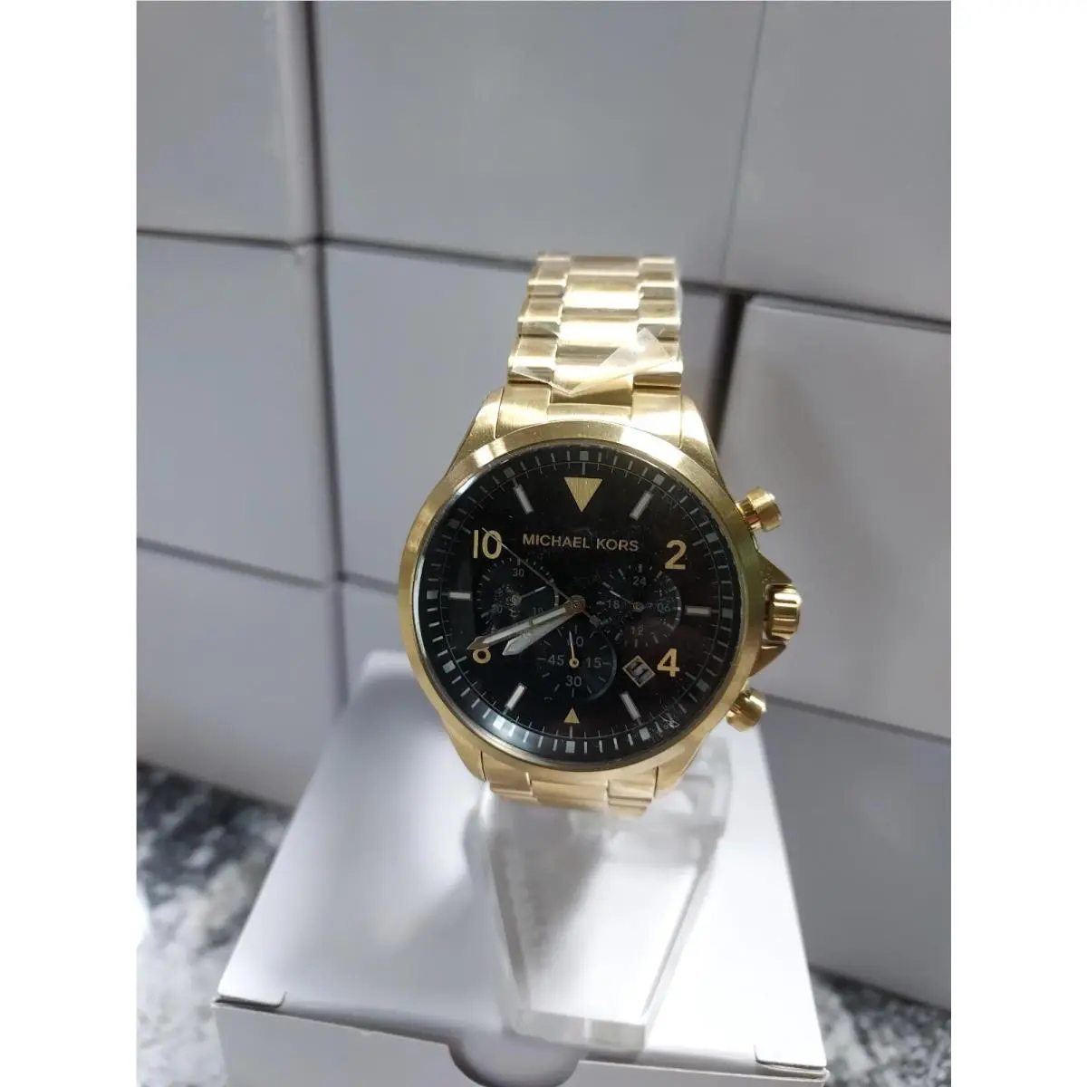 Michael Kors Men`s Gage Three-hand Gold Black Dial Alloy Watch MK8827