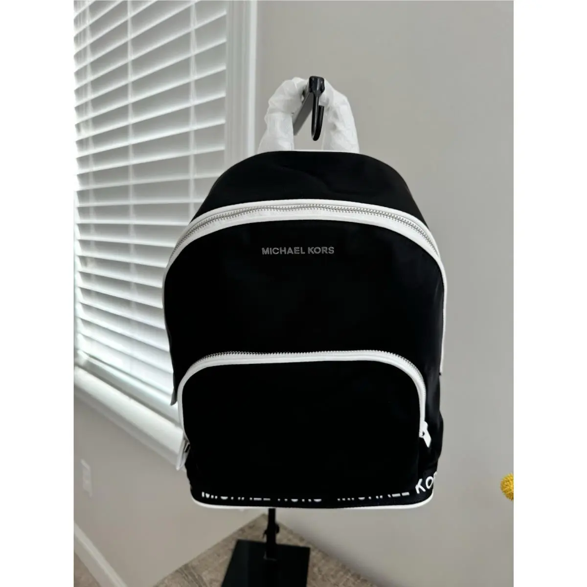 Michael Kors Sport Backpack Bag Connie Black Nylon White Logo Medium