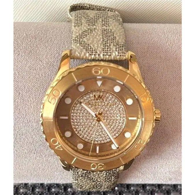 Michael Kors Runway Three-hand Gold Tone Pvc Watch
