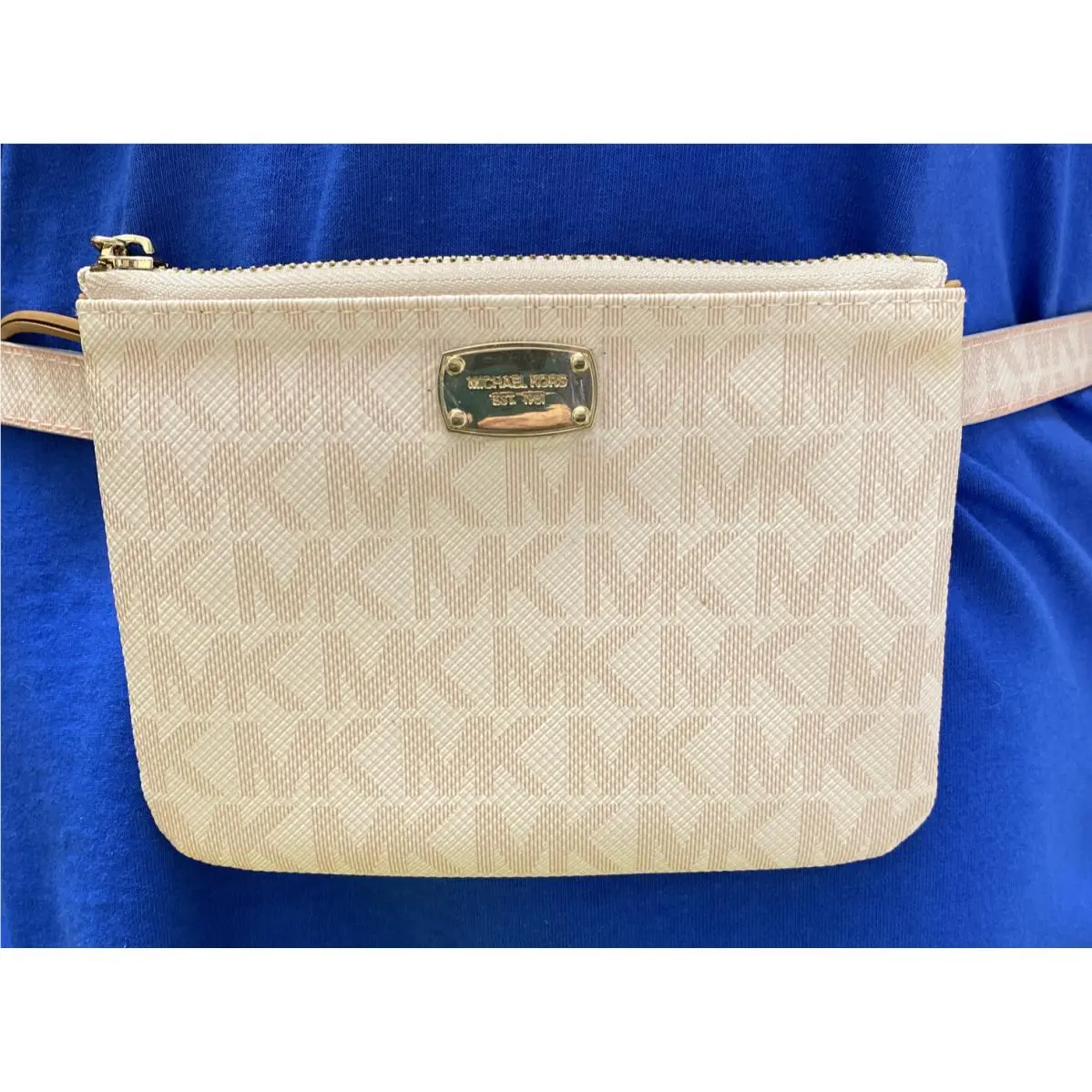 Michael Kors Fanny Pack Zipper Close Pink on White Gold Hardware Size Large