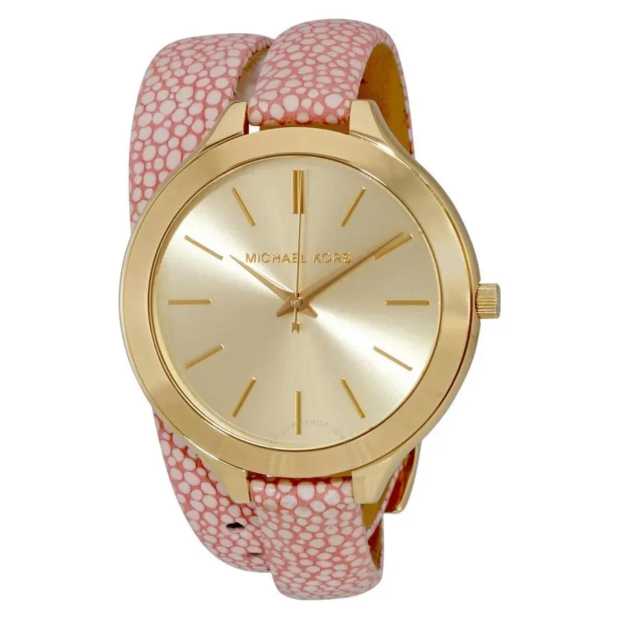 Michael Kors MK2476 Slim Runway Gold Wrap Around Leather Pink 41MM - Dial: Gold, Band: Multicolor