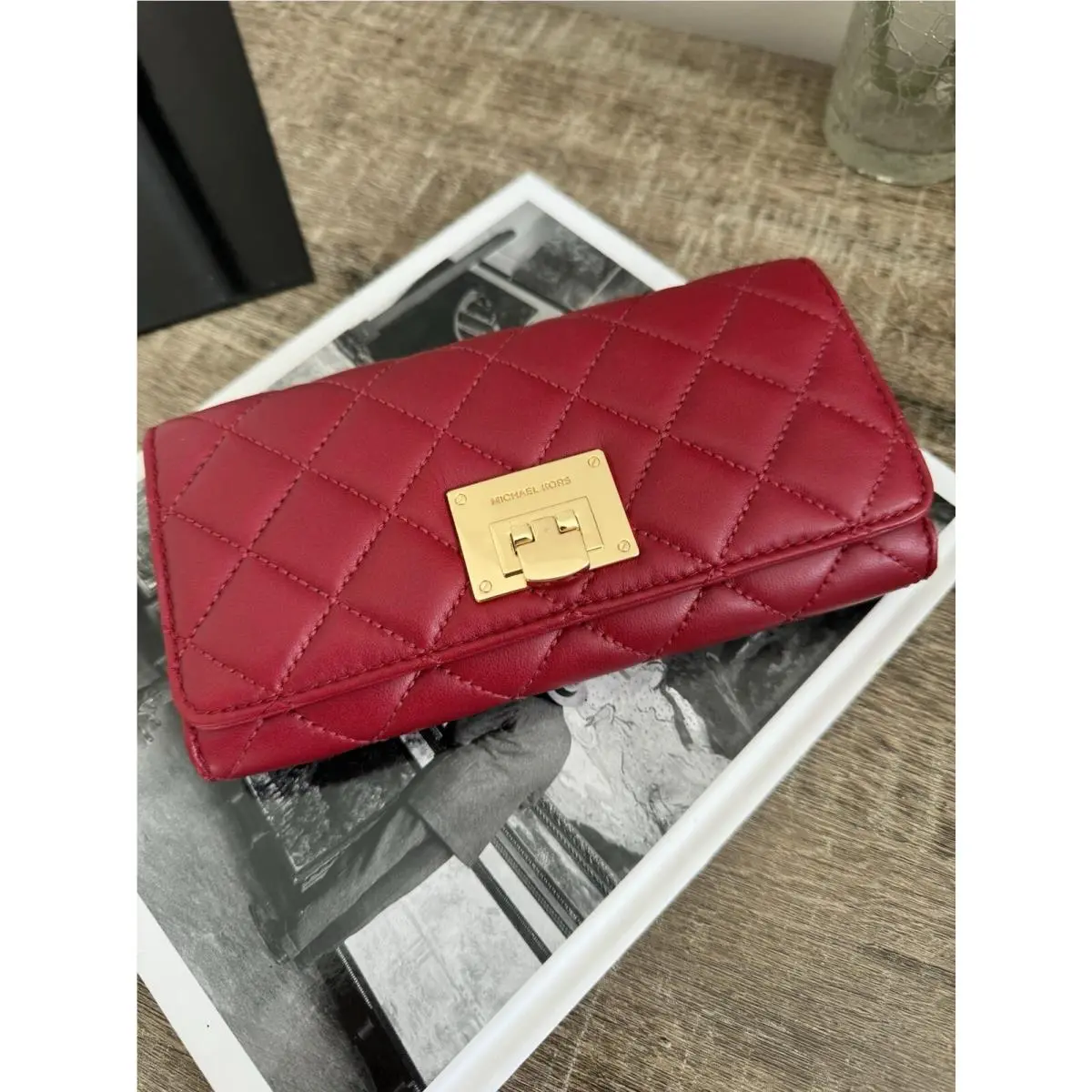 Michael Kors Astrid Quilted Soft Leather Carryall Wallet - Cherry Red