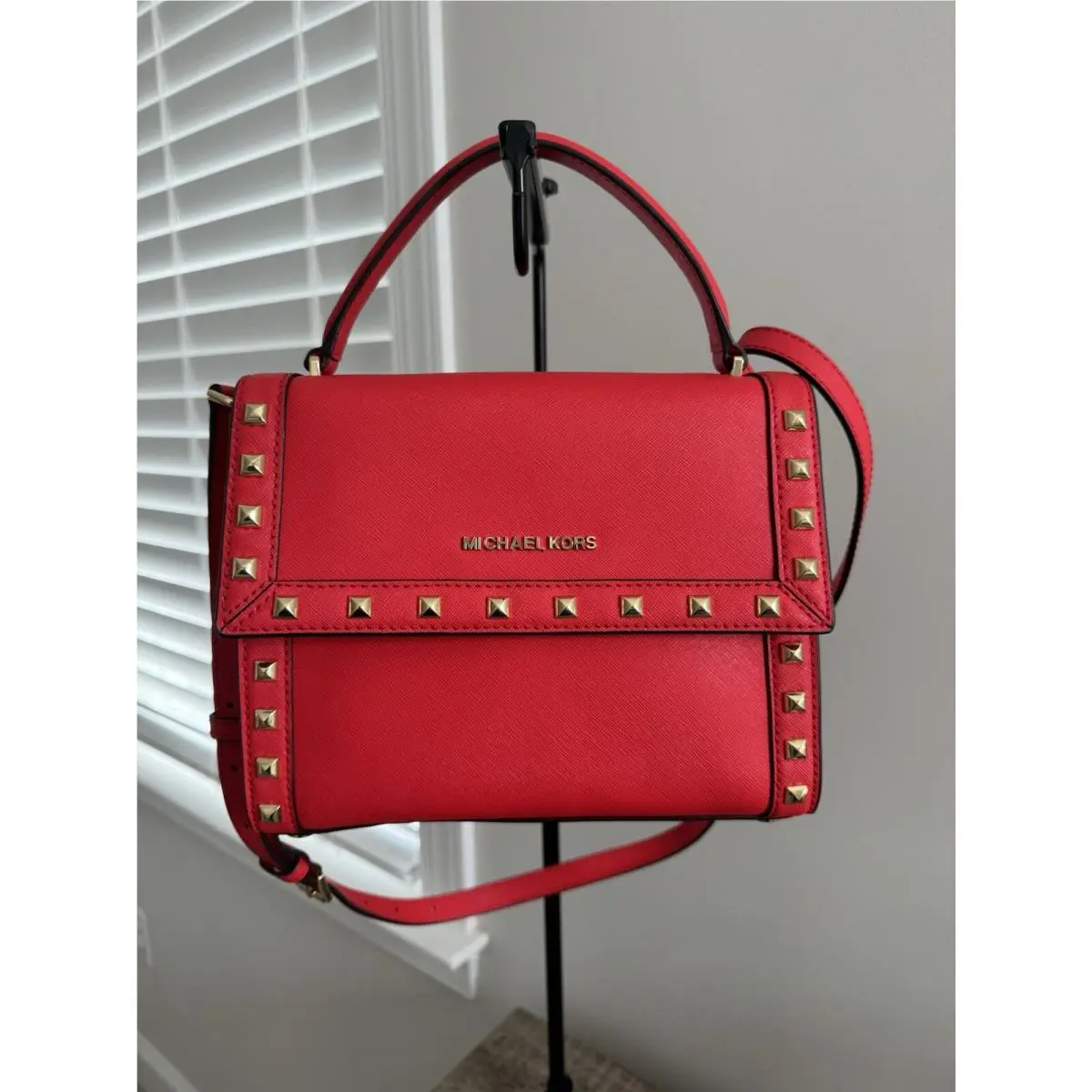 Michael Kors Dillon Studded Medium Top Handle Messenger Bag DK Sangria