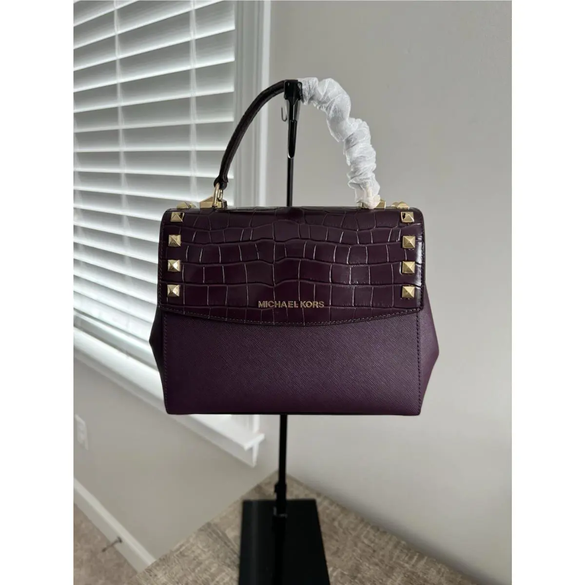 Michael Kors Karla Medium Th Satchel Studs Handbag Damson