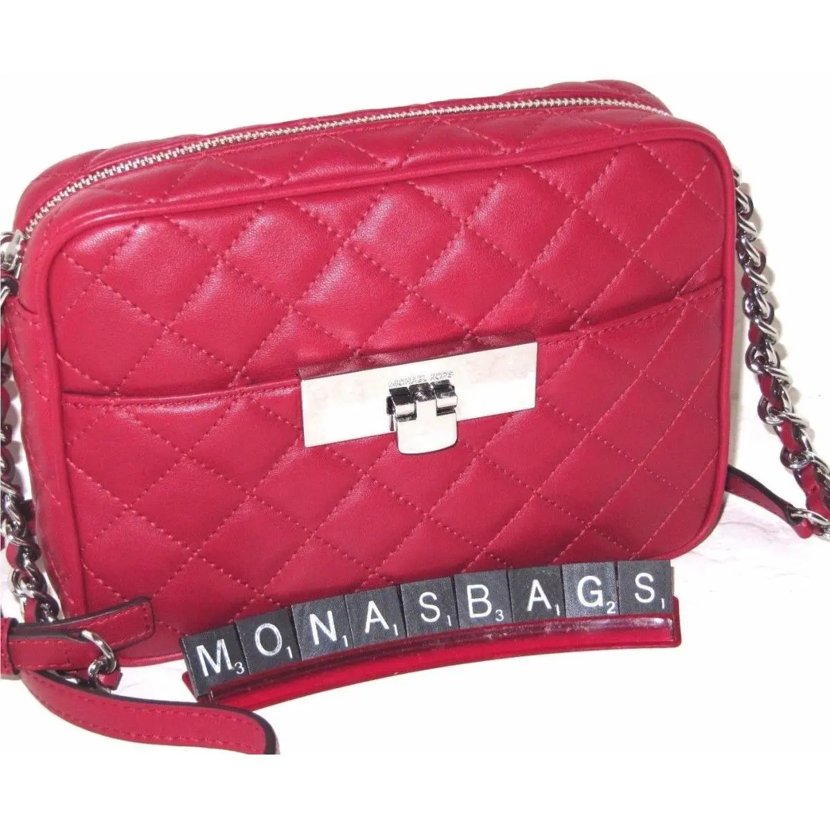 Michael Kors Cherry Red Susannah Quilted Messenger Crossbody Bag