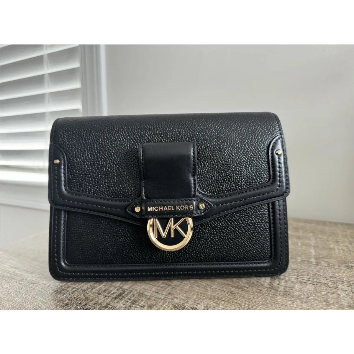 Michael Kors Jessie Large Leather Shoulder Crossbody Bag Black