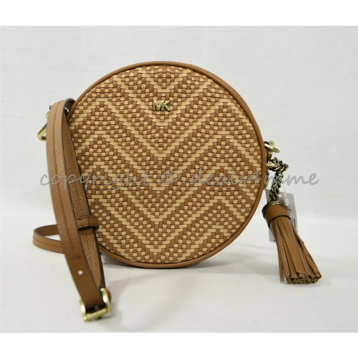 Michael Kors 32H8BF5N3U Woven Leather Medium Canteen Bag / Shoulder Bag Acorn