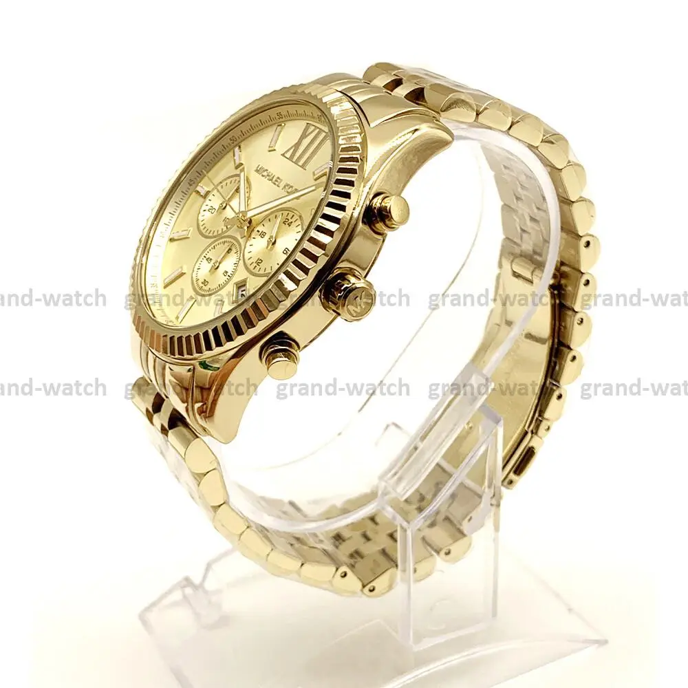Michael Kors MK8281 Lexington Gold Stainless Steel Band Chronograph Men`s Watch - Face: Gold, Dial: Champagne, Band: Gold