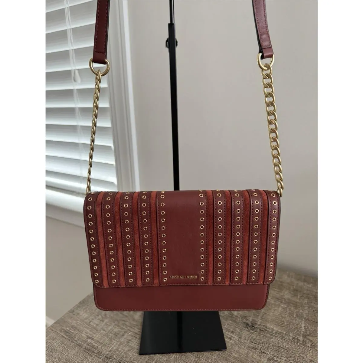 Michael Kors Brooklyn Grommet Large Crossbody Leather Bag IN Brick