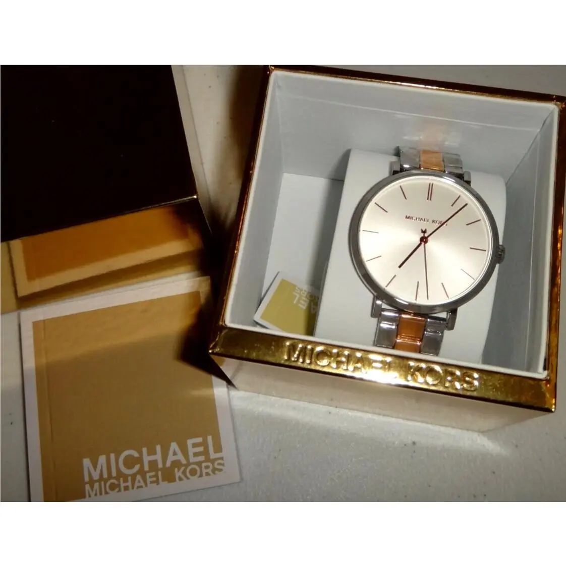 Michael Kors Unisex Jarun 2-Tone Silver Rose Gold Watch White Dial 38mm MK7081