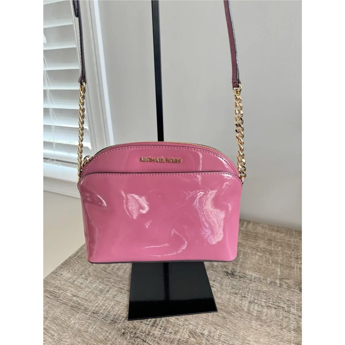 Michael Kors Patent Leather Emmy Medium Dome Crossbody Bag Tulip