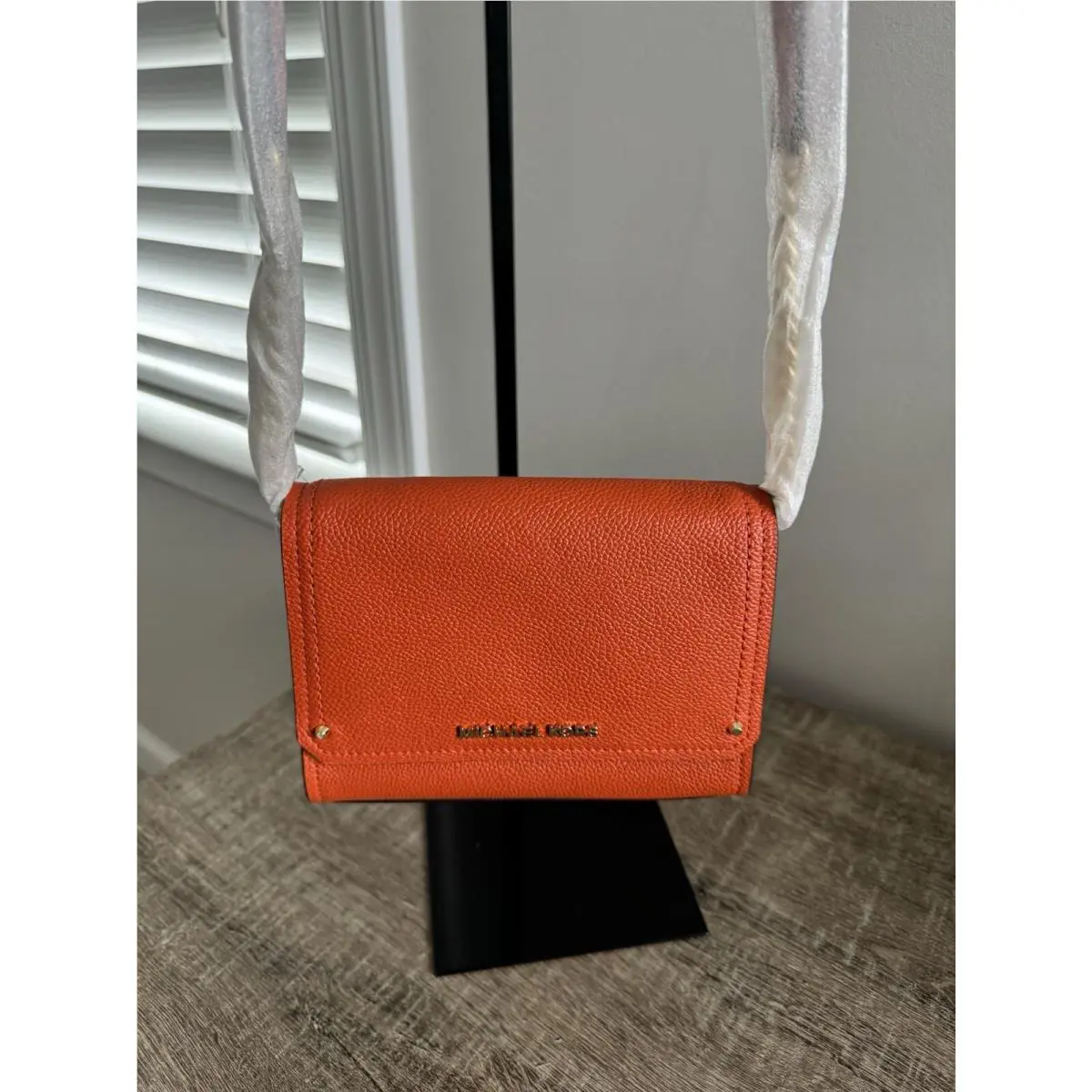 Michael Kors Hayes Small Clutch Crossbody Pebble Leather Persimmon
