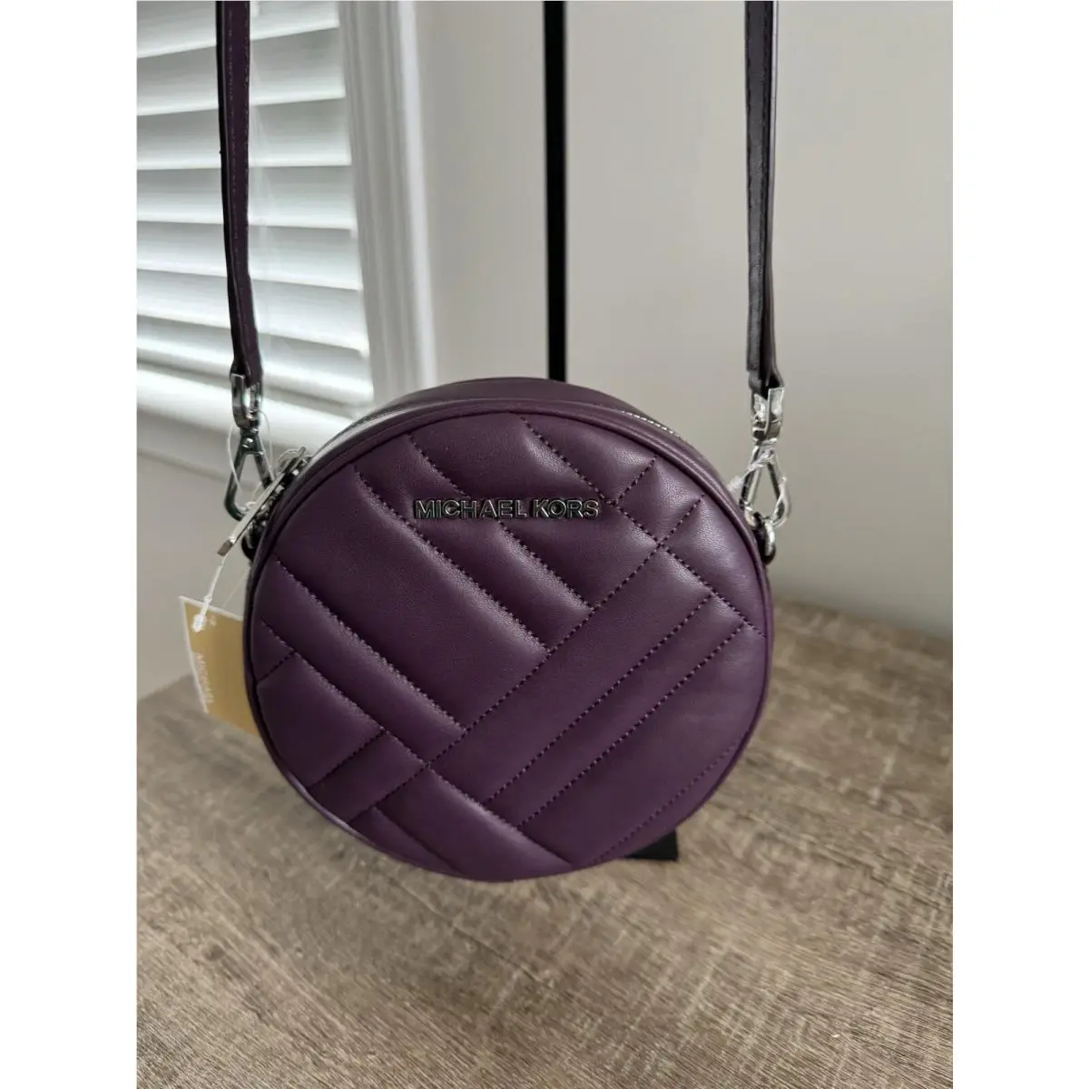 Michael Kors Damson Quilted Leather Vivianne Canteen Round Crossbody Bag
