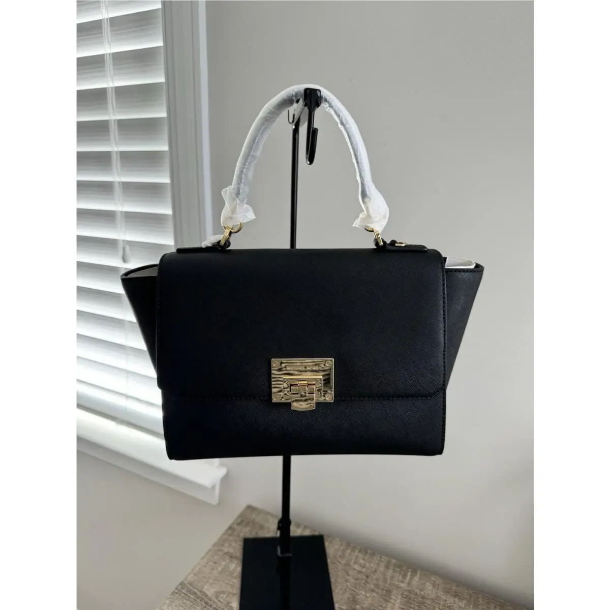 Michael Kors Tina Medium Black Leather Satchel Shoulder Bag