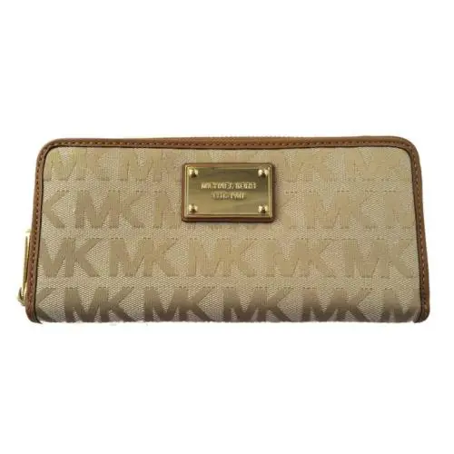 New-michael Kors Items Beige+camel+luggage MK Jqd Zip Continental Wallet Clutch