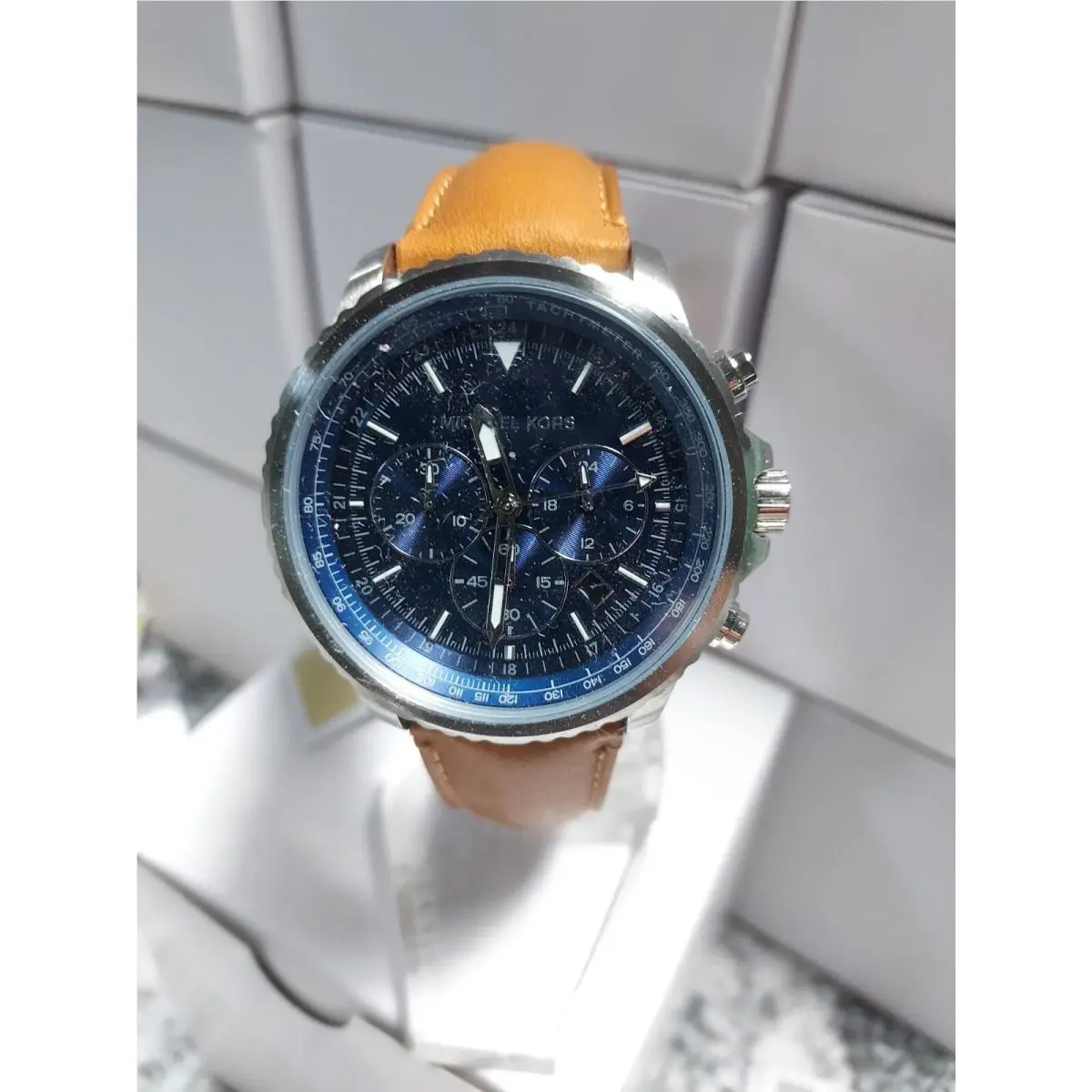 Michael Kors Men`s Cortlandt Tan Leather Strap Watch 44mm MK8927