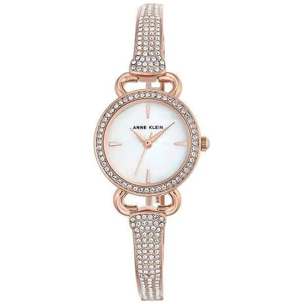 Anne Klein Rose Gold Tone Mop Crystals Bangle Bracelet Watch AK/2816MPRG