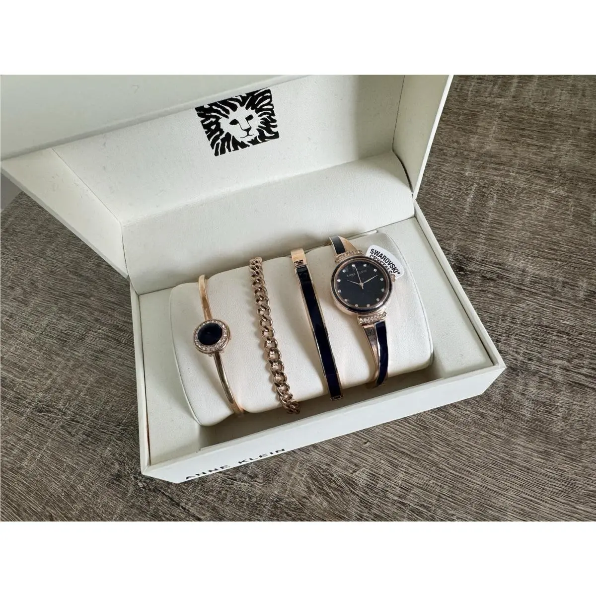 Anne Klein Crystal Black Dial Ladies Watch Set 2216NRST