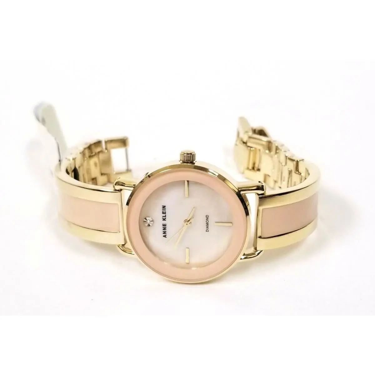 Anne Klein Gold+beige 2 Tone Diamond Bangle Bracelet Watch