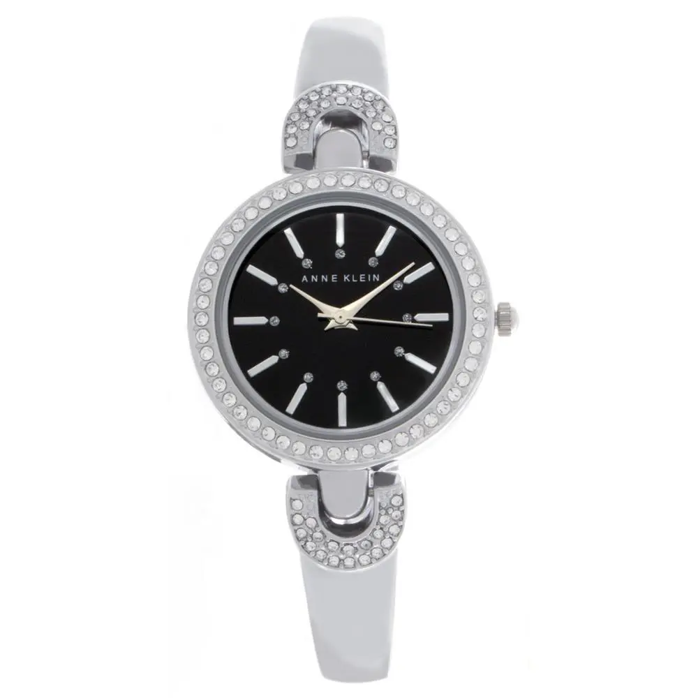 Anne Klein Womens Black Dial Metal Bangle Bracelet Watch AK/2579BKSV 30mm - Black