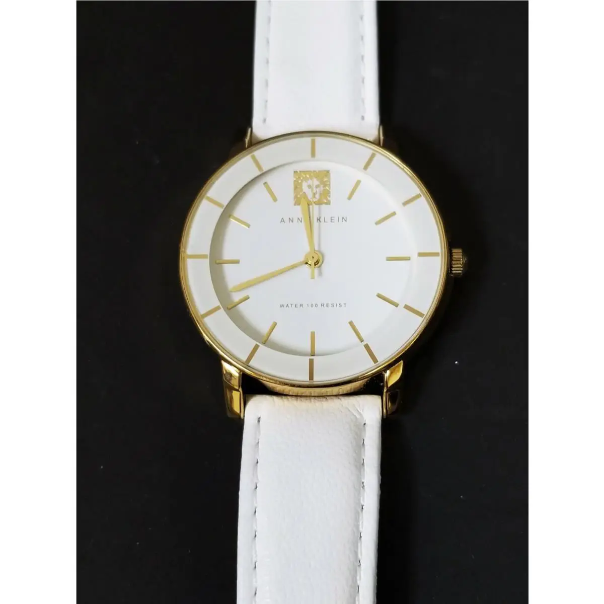 Anne Klein Gold Tone White Leather Band Mirror Dial Watch AK/1258