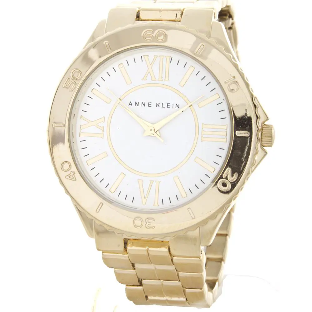 Anne Klein Women`s AK/1762WTGB White Dial Gold Stainless Steel Band Watch