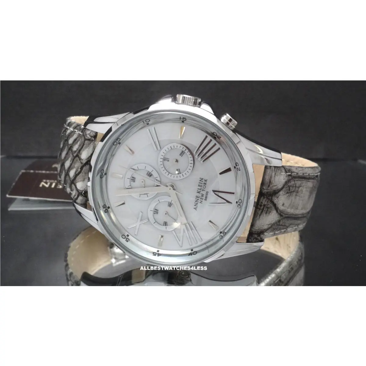 Anne Klein 12/2147WMSV Gray Snakeskin Style Leather Band Women`s Watch