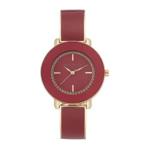 Anne Klein Red+gold 2 Tone Bangle Bracelet Cuff Watch AK-2908RDGB