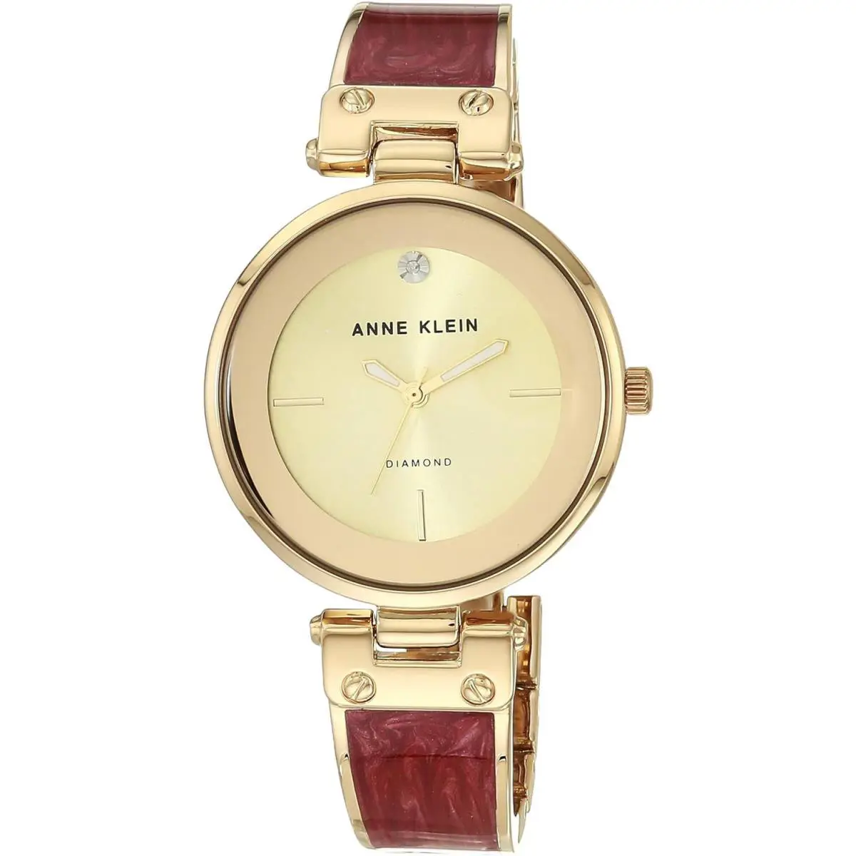 Anne Klein Women`s AK/2512BYGB Diamond-accented Gold-tone and Burgundy Marbleize