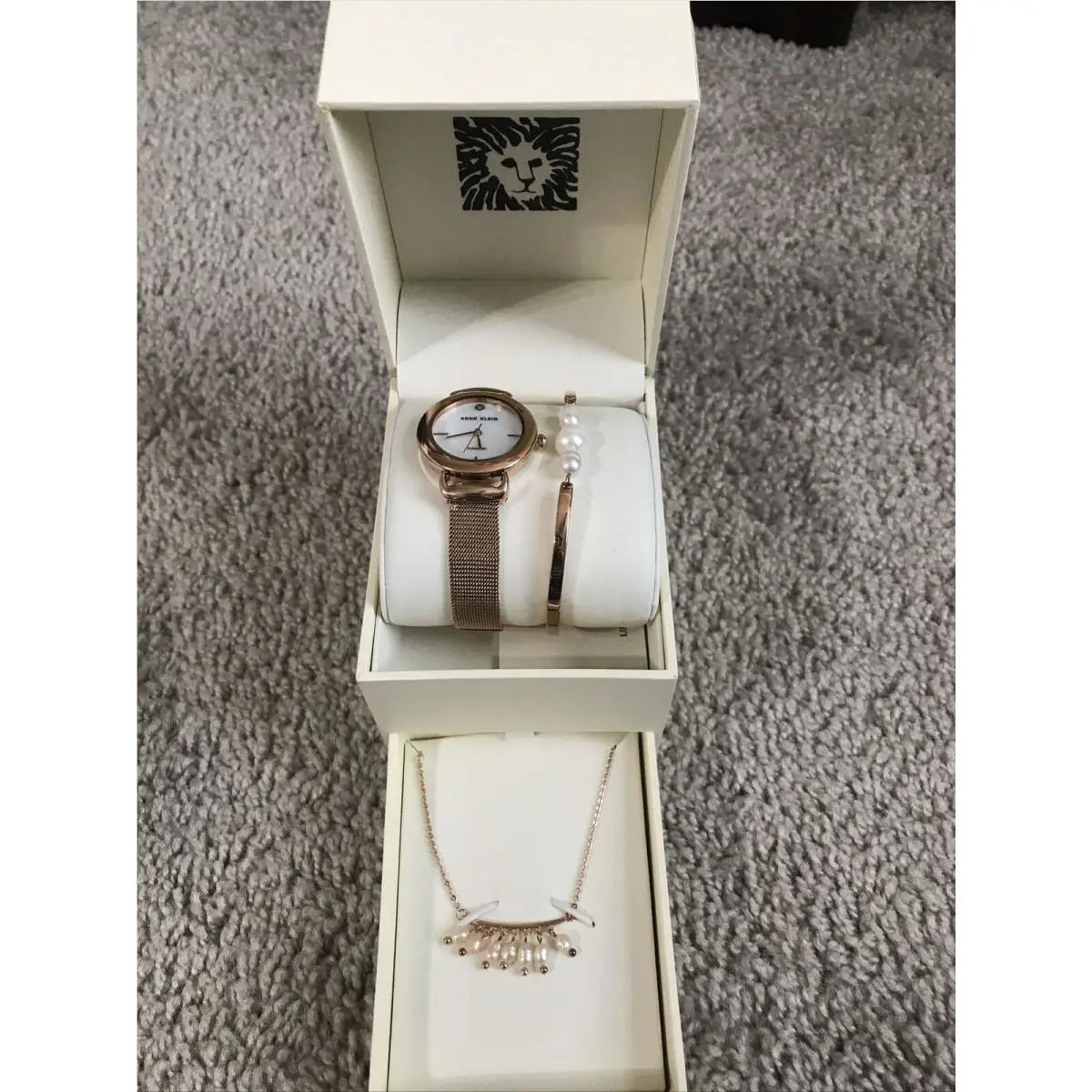 Ann Klein Watch Set with Bracelet A Necklace Rose Gold