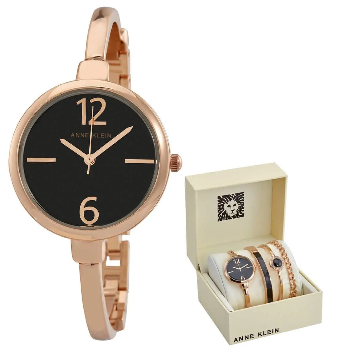 Anne Klein Quartz Black Glossy Dial Ladies Watch and Bracelet Set AK/3290BKST