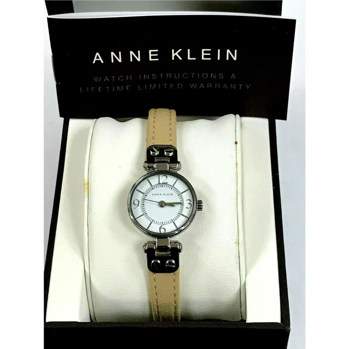 Anne Klein AK/2031WTTN Stainless Steel Tan Leather Strap Ladies Quartz Warranty