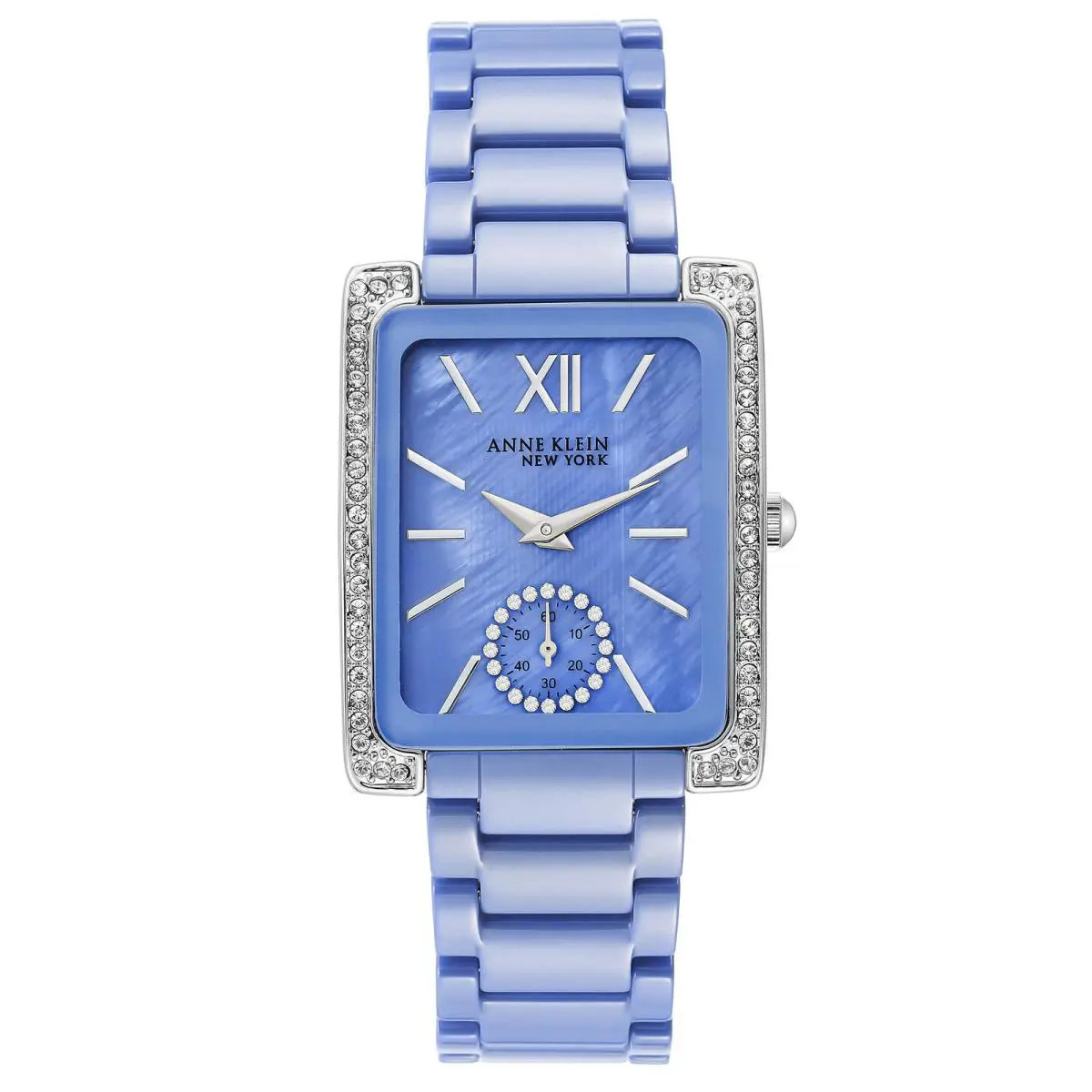 Anne Klein 12/2321LBSV Ceramic Band 52 Swarovski Crystals Women`s Watch