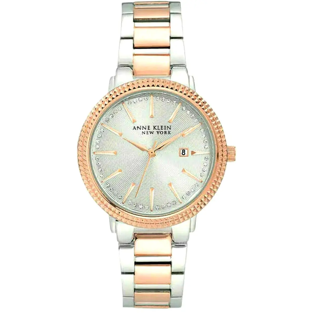 Anne Klein York 12/2315SVRT Swarovski Crystal Rose Gold Silver Watch