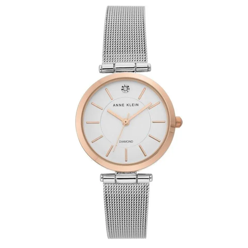 Anne Klein Silver Bracelet White Dial Stainless Steel Women`s AK-3565SVRT Watch