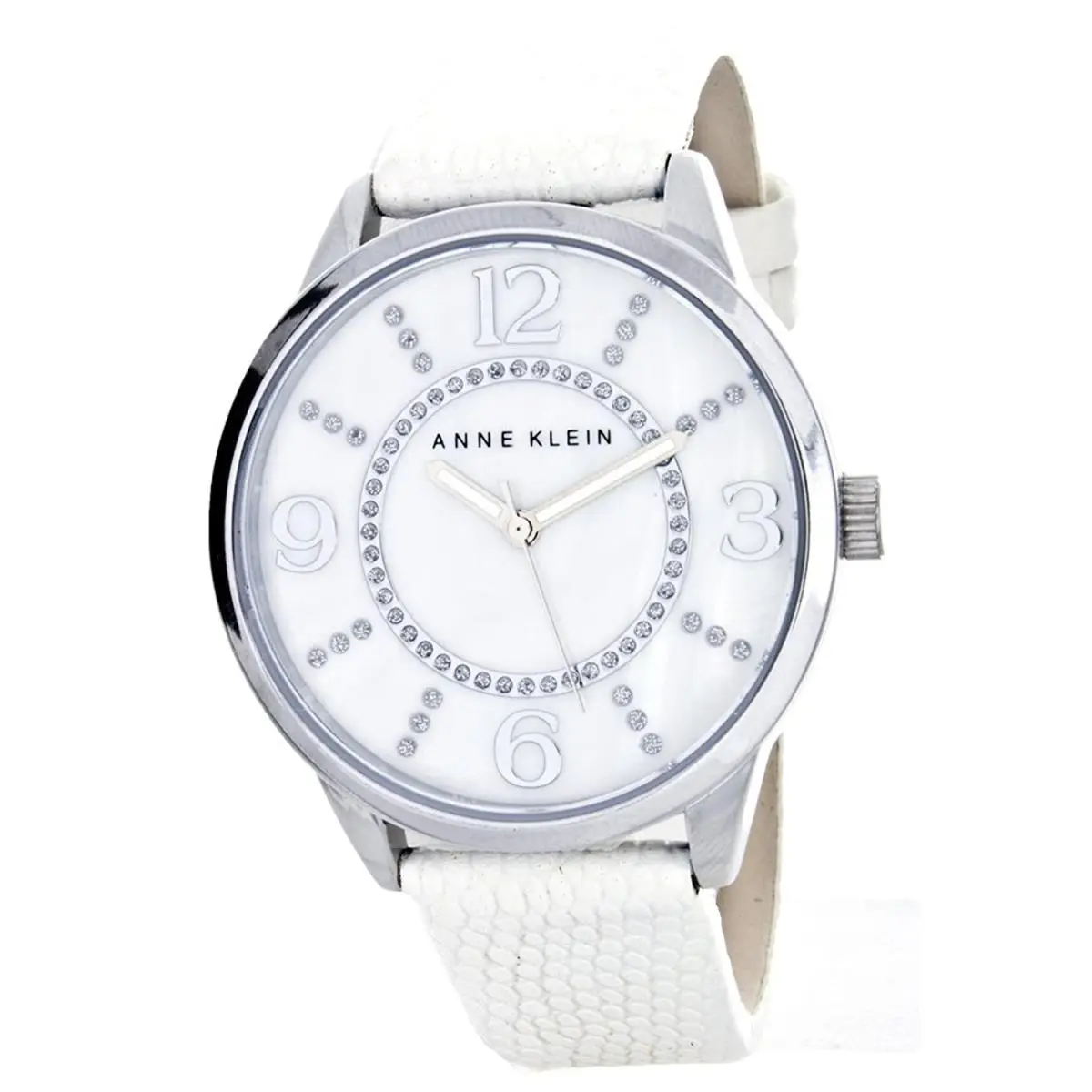 Anne Klein Women`s Mother of Pearl Dial White Leather Band AK/1767MPWT