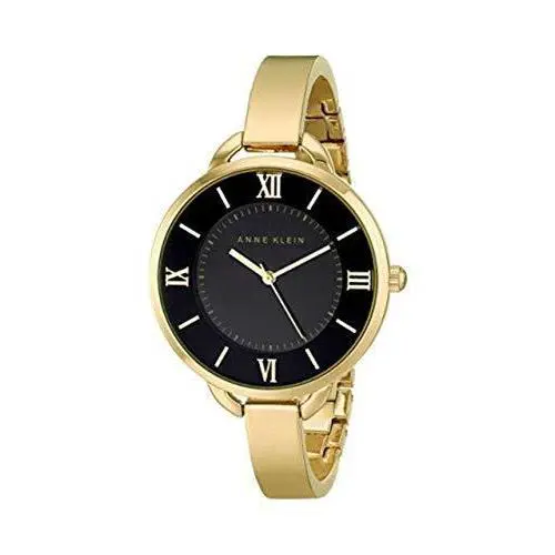 Anne Klein Gold Tone Black Dial Roman `S Bangle Bracelet Watch AK/2268BKG - Dial: Black, Band: Yellow Gold