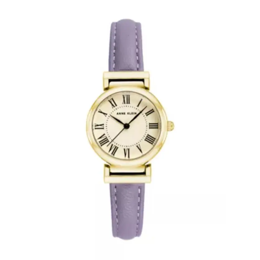 Gold Tone Lavender Leather Strap Watch by Anne Klein