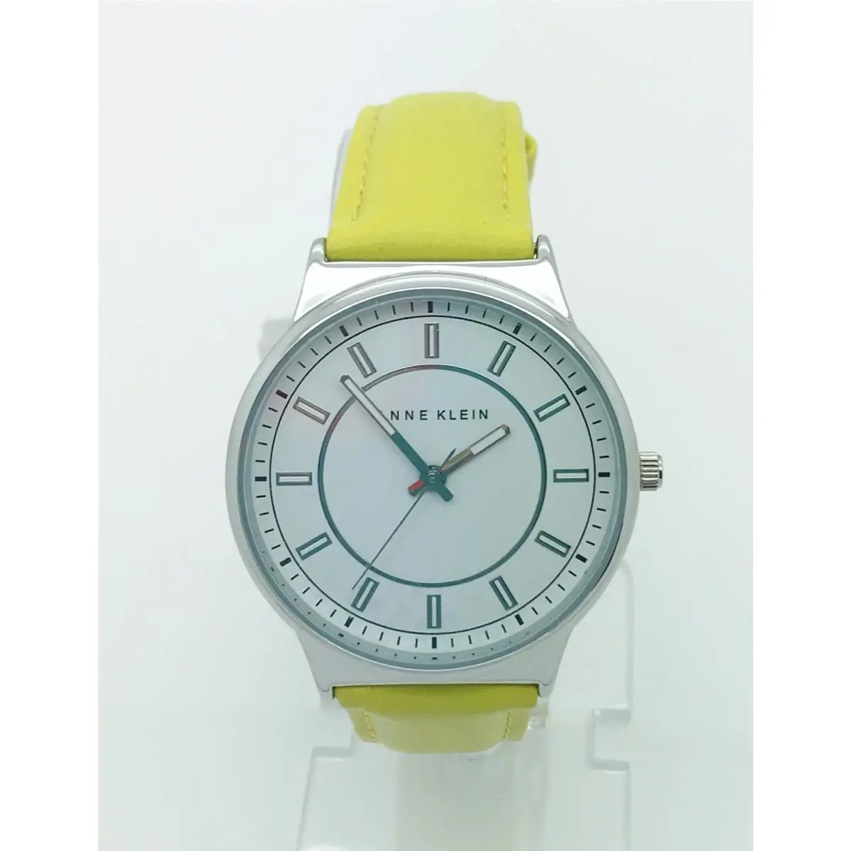Anne Klein Silver Tone Volt Yellow Leather Band Watch AK/2317