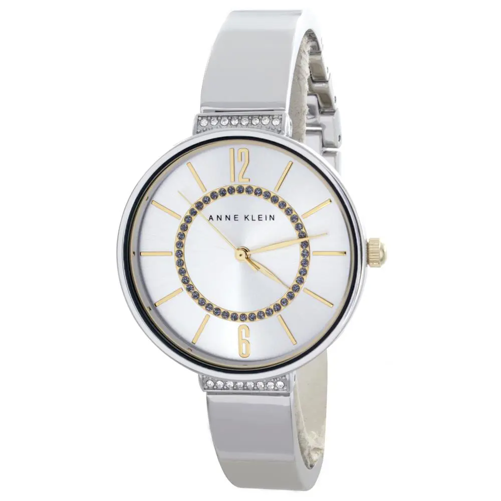 Anne Klein AK/2585SVTT Silver Dial Meal Bangle Bracelet Women`s Quartz Watch - Silver, Quartz