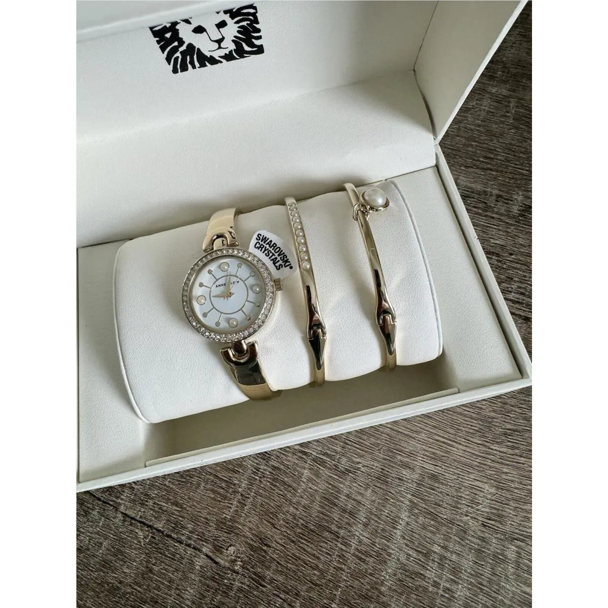 Anne Klein AK/3288GBST Swarovski Crystal Watch and Bracelet Set For Women -C3