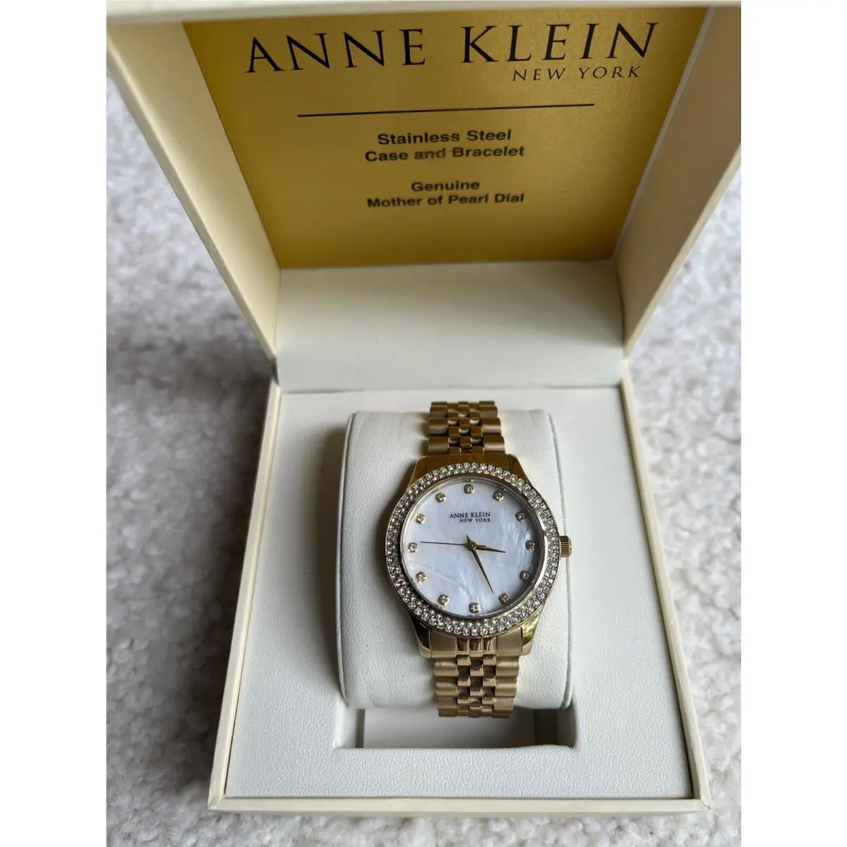 Anne Klein 12/7742MPGB Stainless Steel Gold-tone Watch w/ Mother-of-pearl Dial