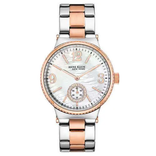 Anne Klein York 12/2341MPRT Mother-of-pearl Dial Rose Gold Silver Watch - Dial: Mother-of-pearl, Band: Rose Gold & Silver Tone, Bezel: Rose Gold