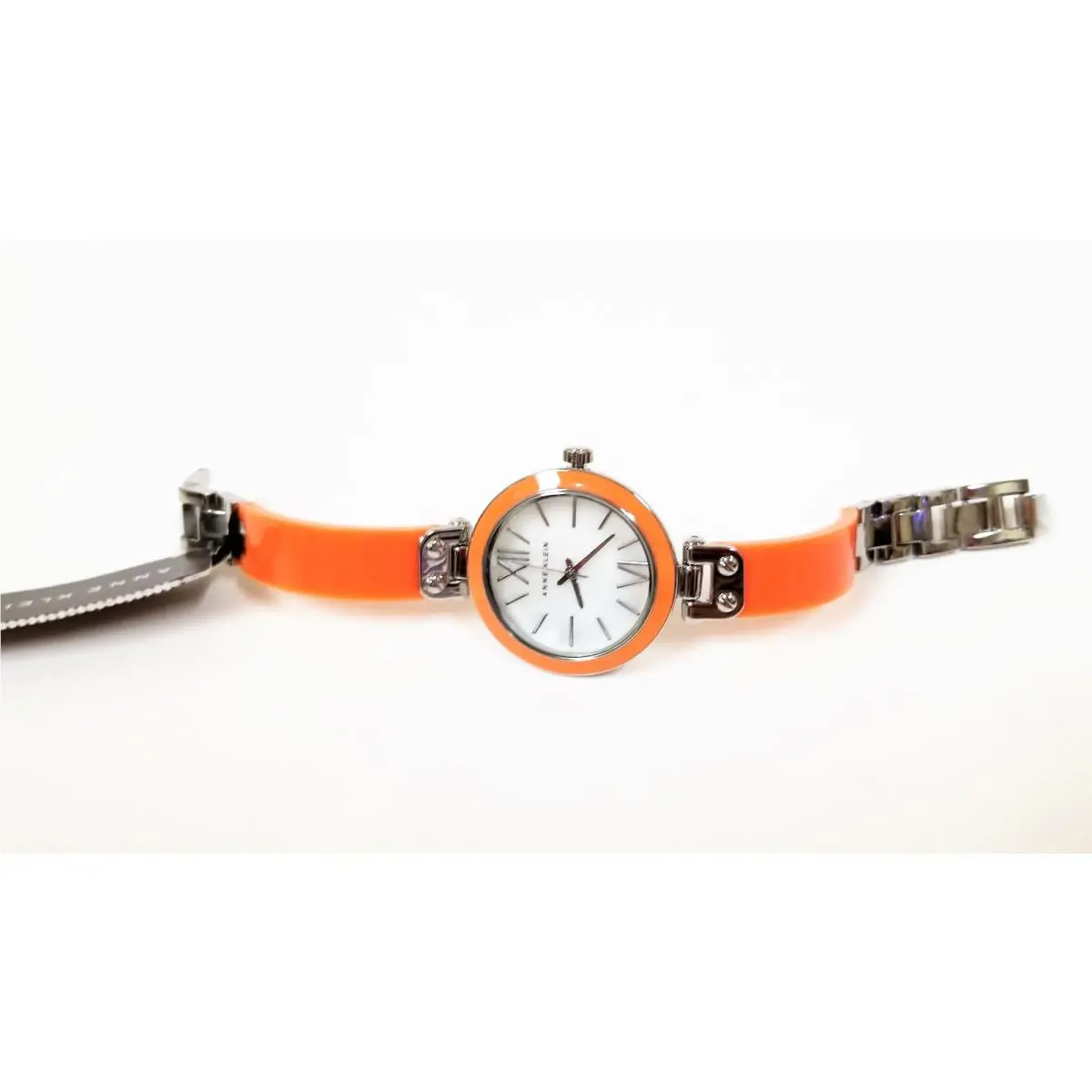 Anne Klein Silver Tone+orange Enamel Roman `S Bangle Cuff Watch AK/1197MPOR