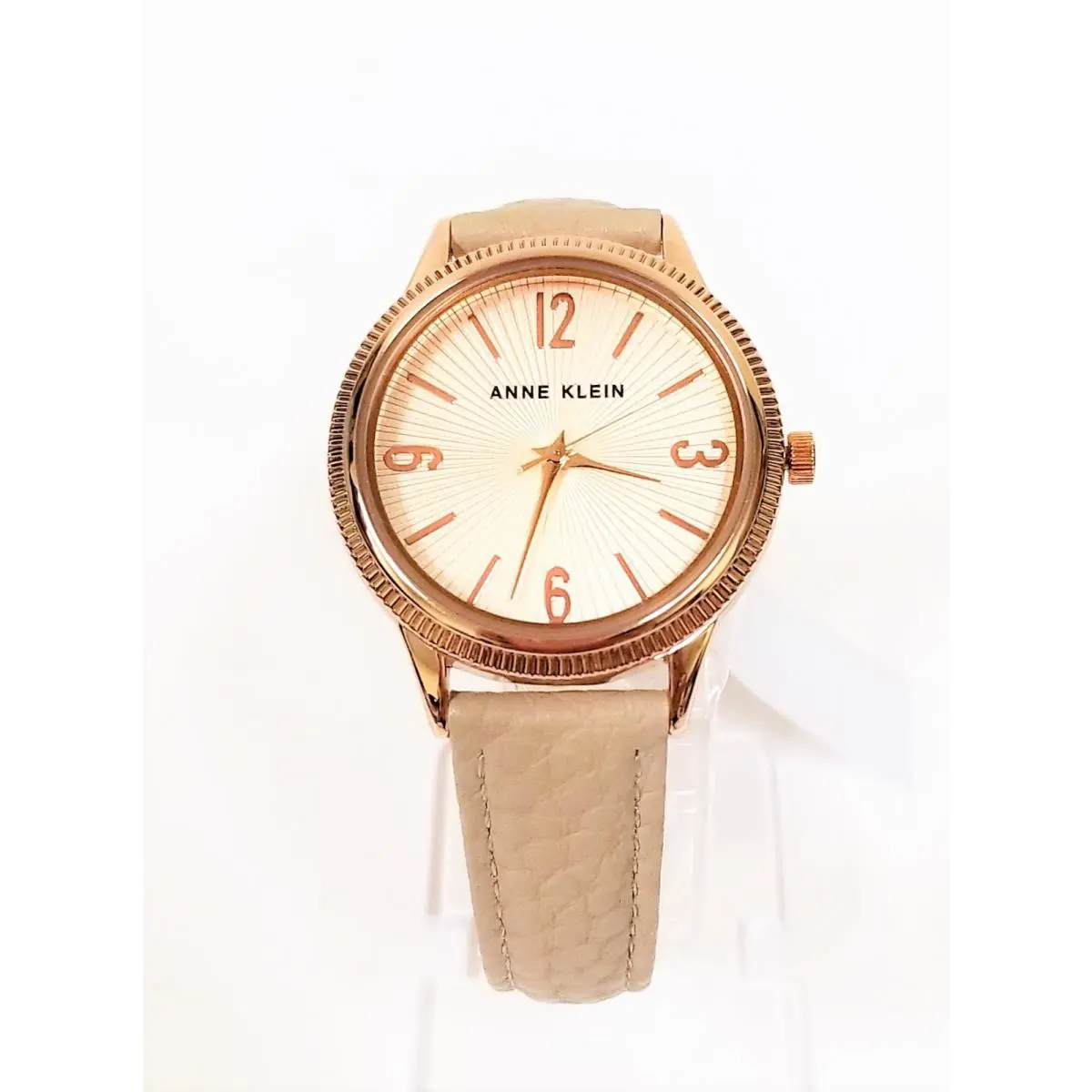Anne Klein Rose Gold Tone Beige Taupe Leather Band Watch AK/0317SSTP